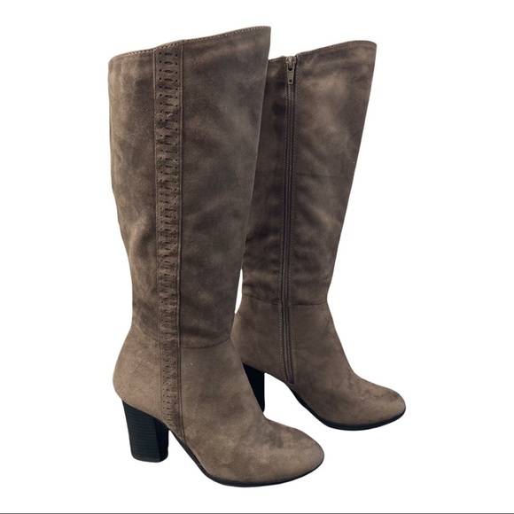 Simply Styled sz 6.5 gray taupe microfiber tall heeled boots - Picture 3 of 16